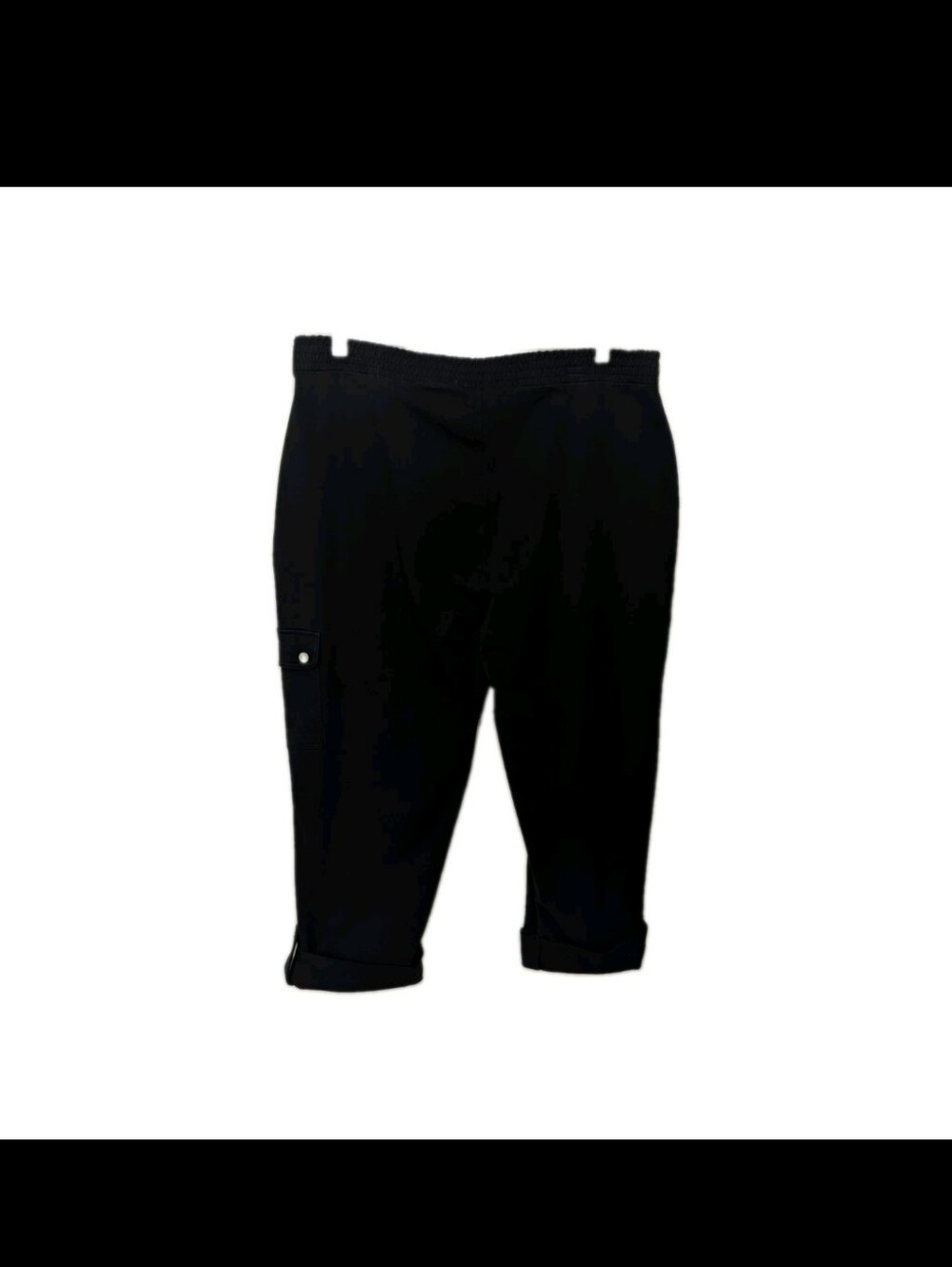 Susan Graver Pull On Cuffed Cropped Black Pants L Minimalist Comfort Casual 5555 - Picture 9 of 11